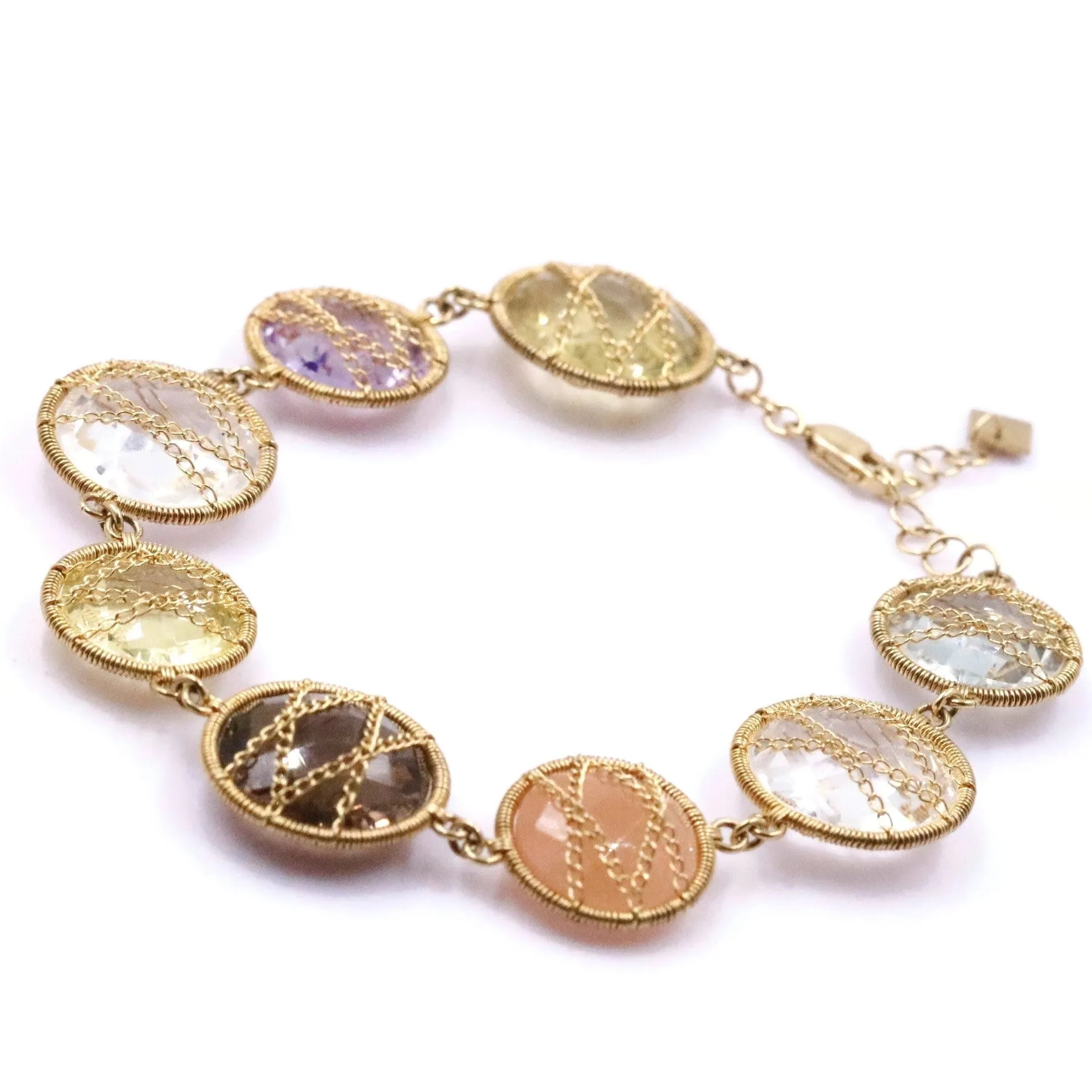 10K Multi Gemstone Bracelet Wire and Chain Wrap Bracelet Natural Gemstone Multi Gem Wire Wrap Gemstone Bracelet SKU:107875
