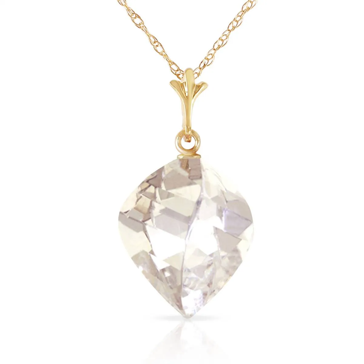 12.8 Carat 14K Solid Yellow Gold Necklace Twisted Briolette White Topaz