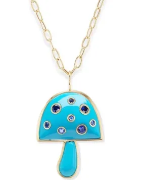 18k Yellow Gold Magic Turquoise Mushroom Necklace