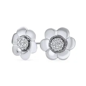 2 In 1 Dainty CZ Stud Center Petal Flower Jacket Rose Stud Earrings
