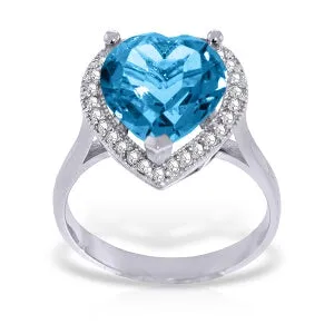 6.44 Carat 14K Solid White Gold Ring Diamond Heart Blue Topaz