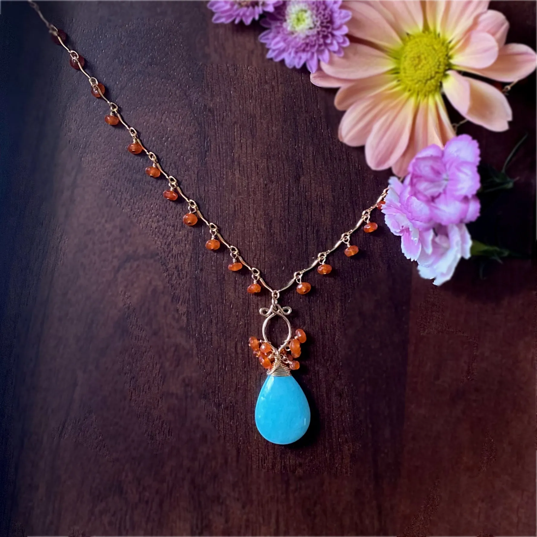 Anitta - Amazonite, Carnelian 14k Gold Filled Necklace