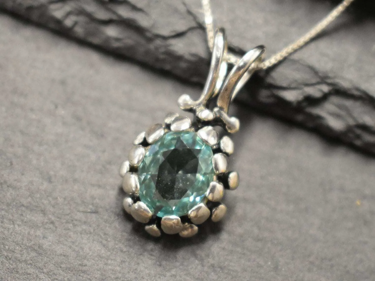 Aquamarine Necklace - Blue Vintage Pendant - Silver Aqua Necklace