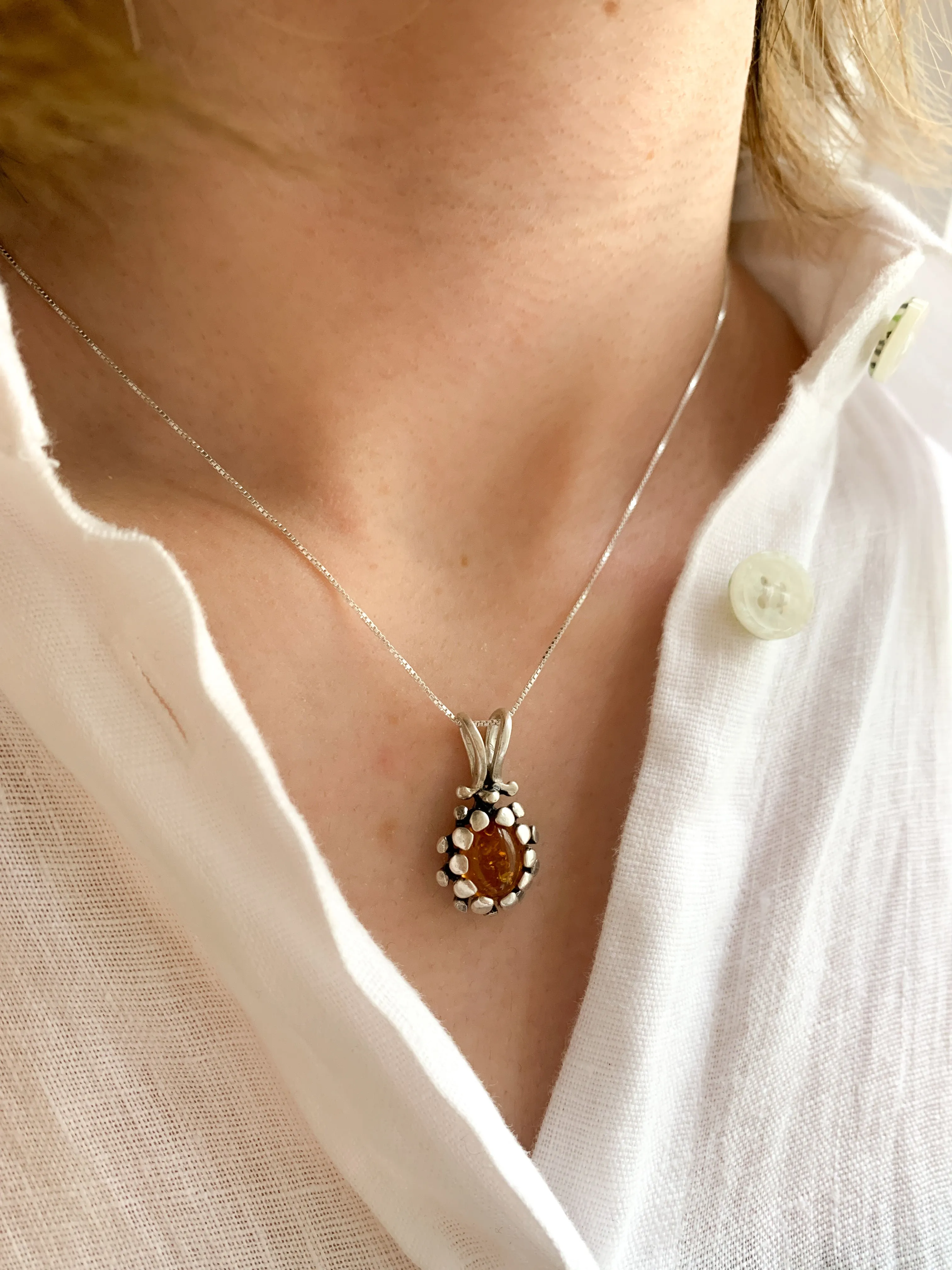 Aquamarine Necklace - Blue Vintage Pendant - Silver Aqua Necklace