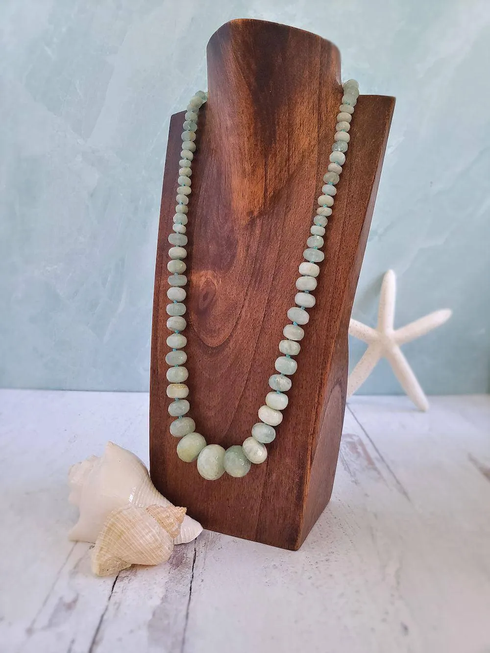 Aquamarine Necklace - Graduated Rondelles