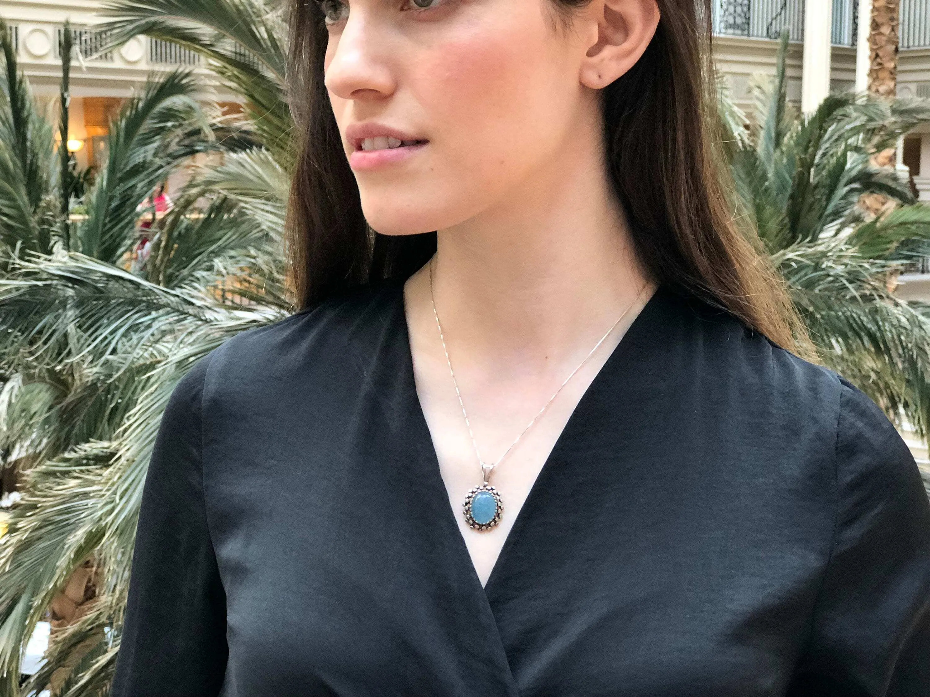 Aquamarine Necklace - Large Blue Aquamarine Pendant - Vintage Statement Necklace