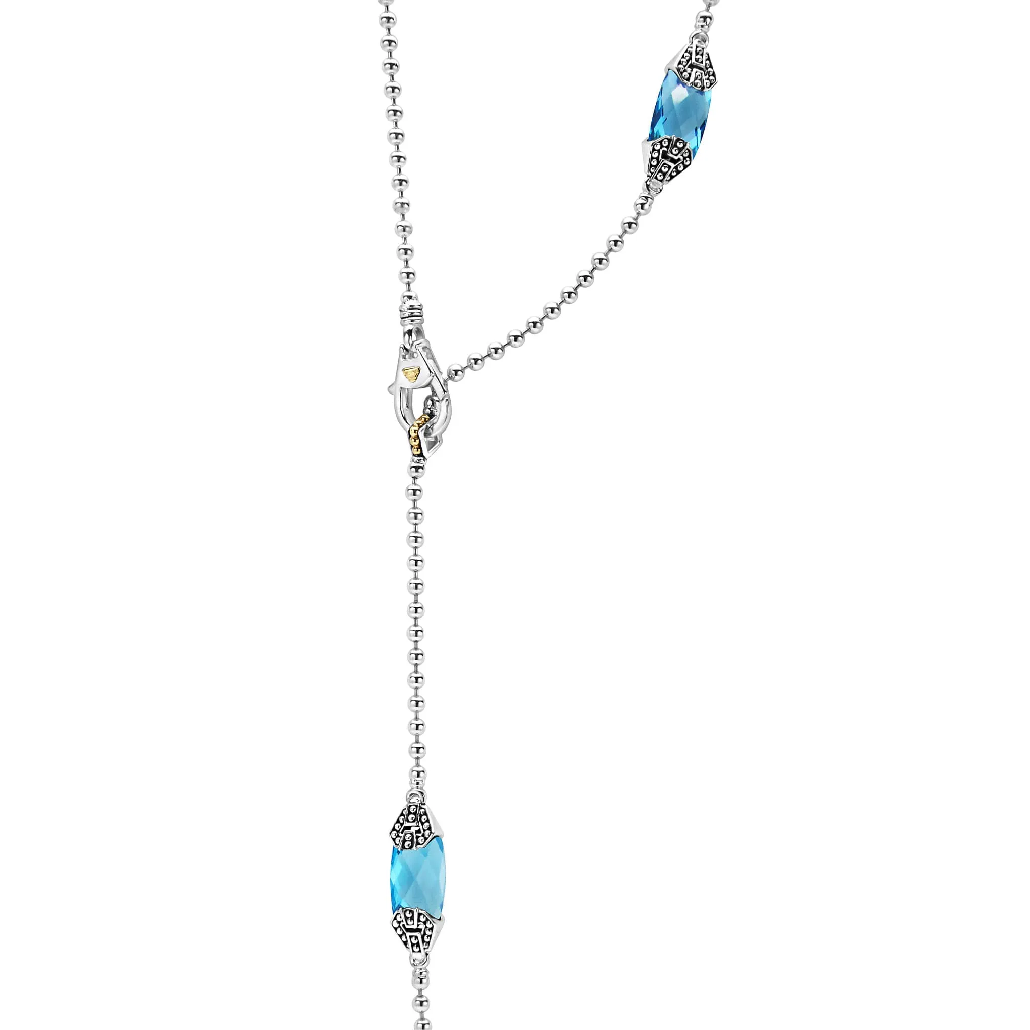 Caviar Color Six Station Swiss Blue Topaz Necklace