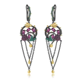 Colourful Gemstones Creative Tassel Silver Drop Earrings for Women