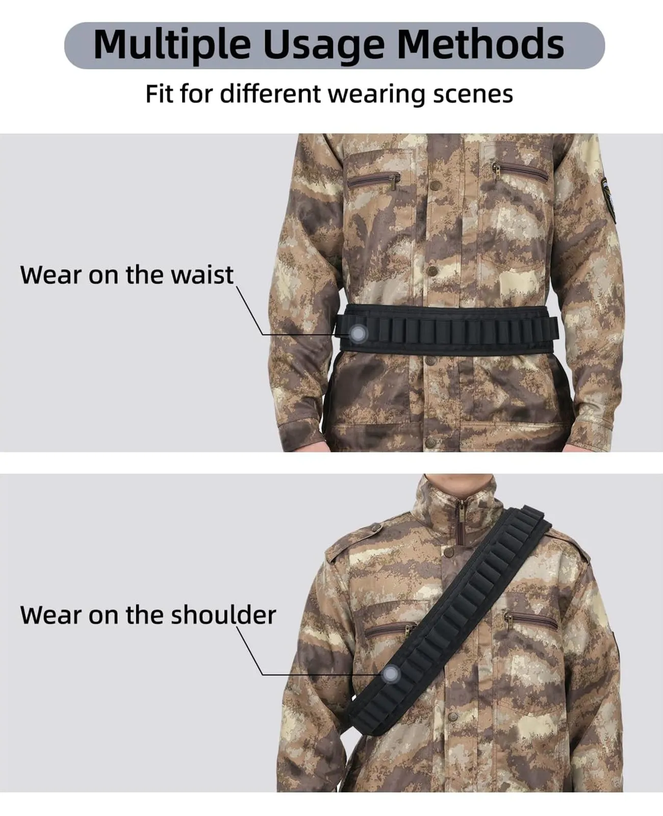 CVLIFE 25 Rounds Bandolier Shotgun Shell Belt for 10 or 12 Gauge