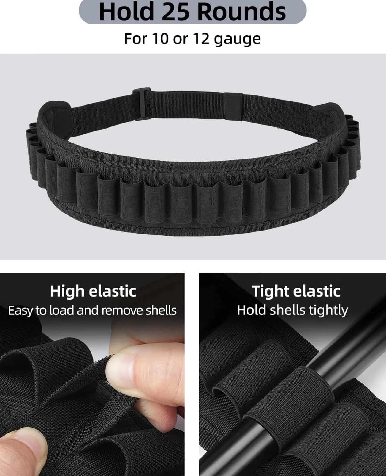 CVLIFE 25 Rounds Bandolier Shotgun Shell Belt for 10 or 12 Gauge