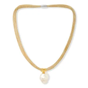 Decus large baroque 'fireball' cultured freshwater pearl drop on multi-strand gold necklace