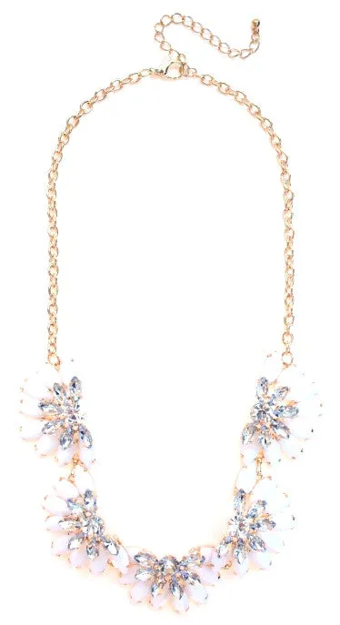 Designer Inspired Fan Crystal Statement Necklace- White