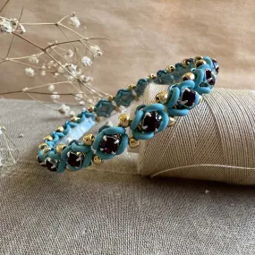 Diamond Back Beaded Rhinestone Stretch Bracelet Mini Kit with Video Class - Blue Turquoise, Amethyst & Gold