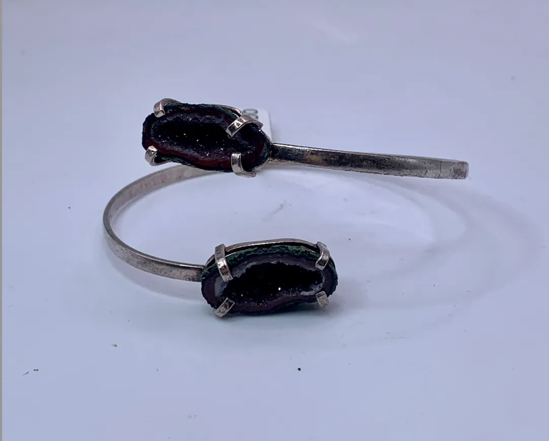 Double Black Druzy Bangle Bracelet