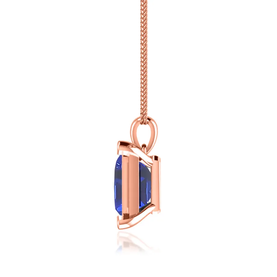 ELIZA - Emerald Cut Blue Sapphire 4 Claw Drop Pendant 18k Rose Gold