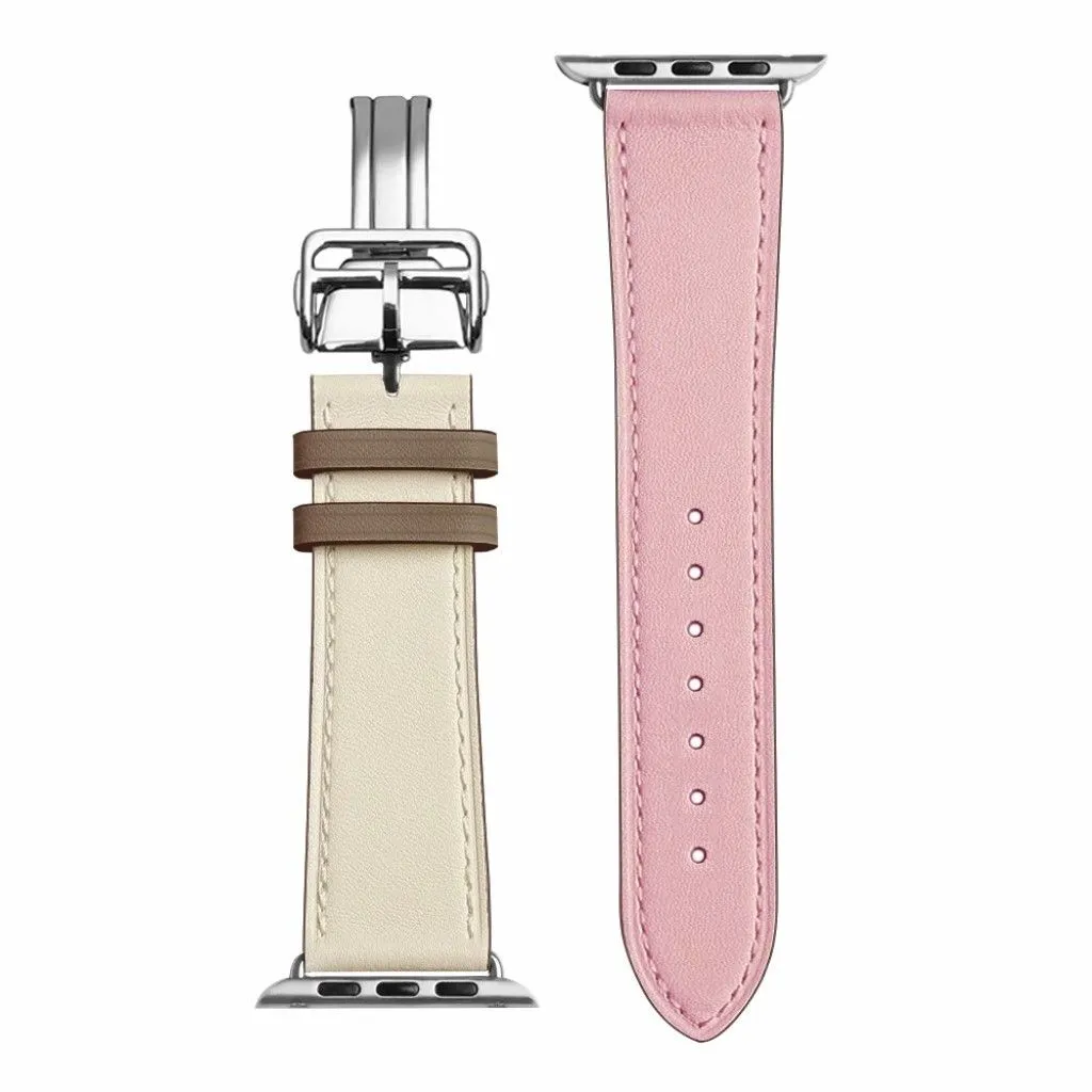 Genuine leather silver buckle watch band for Apple Watch Series 6 / 5 40mm - Pink / White