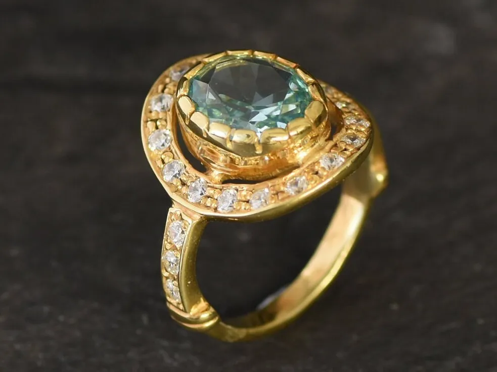 Gold Aquamarine Ring - Vintage Aquamarine Ring - Blue Solitaire Ring