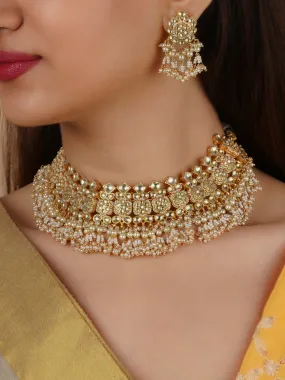 Gold Plated Jadau Kundan Necklace Set - MS2045