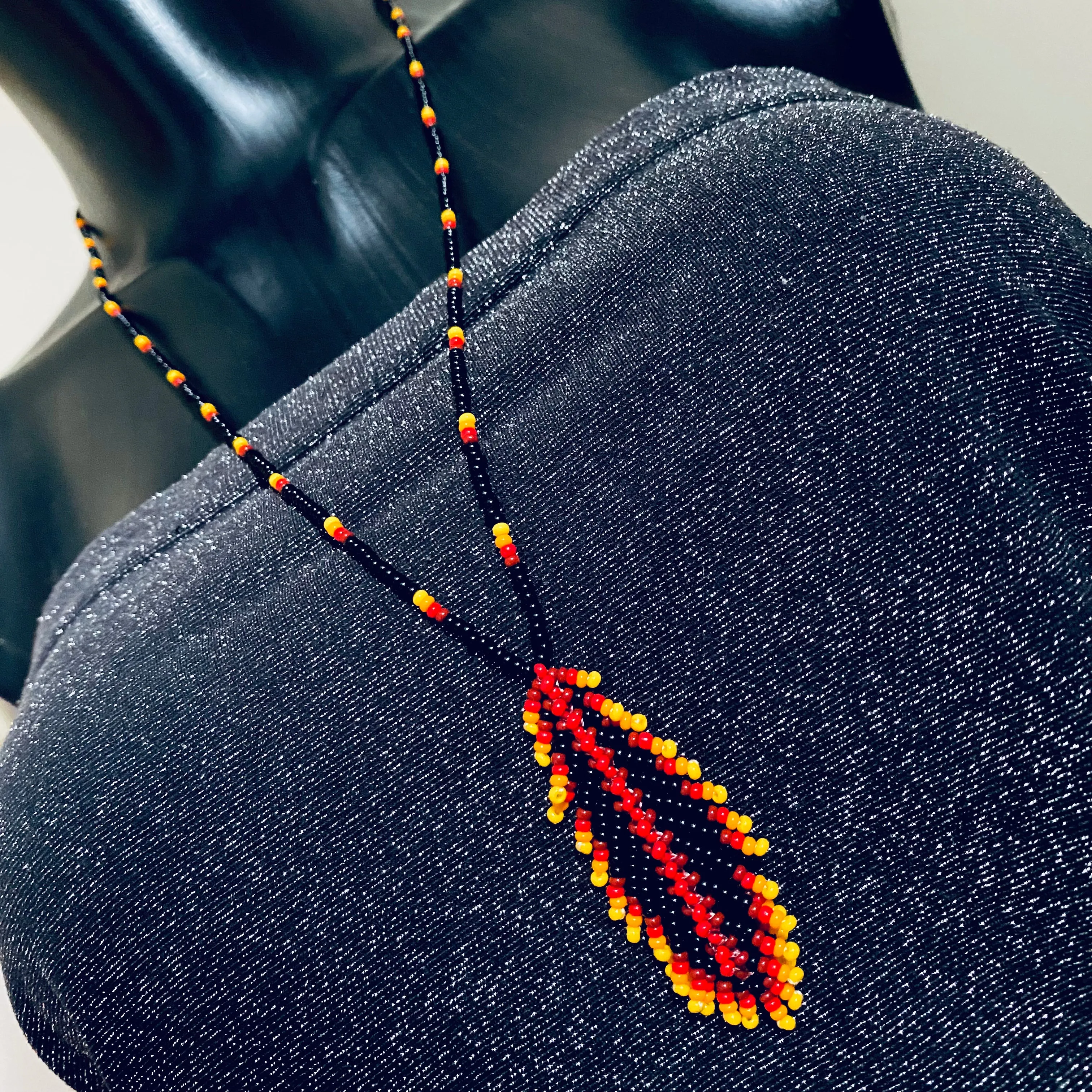 Handmade Indigenous Beaded Feather pendant Necklace, Native inspired