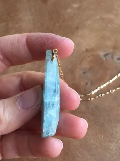 Large Statement Aquamarine Necklace Gold Fill March Birthstone