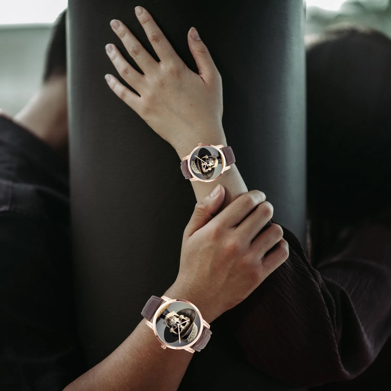 Montre à quartz de type large Instafamous "Crâne à chapeau" (265)