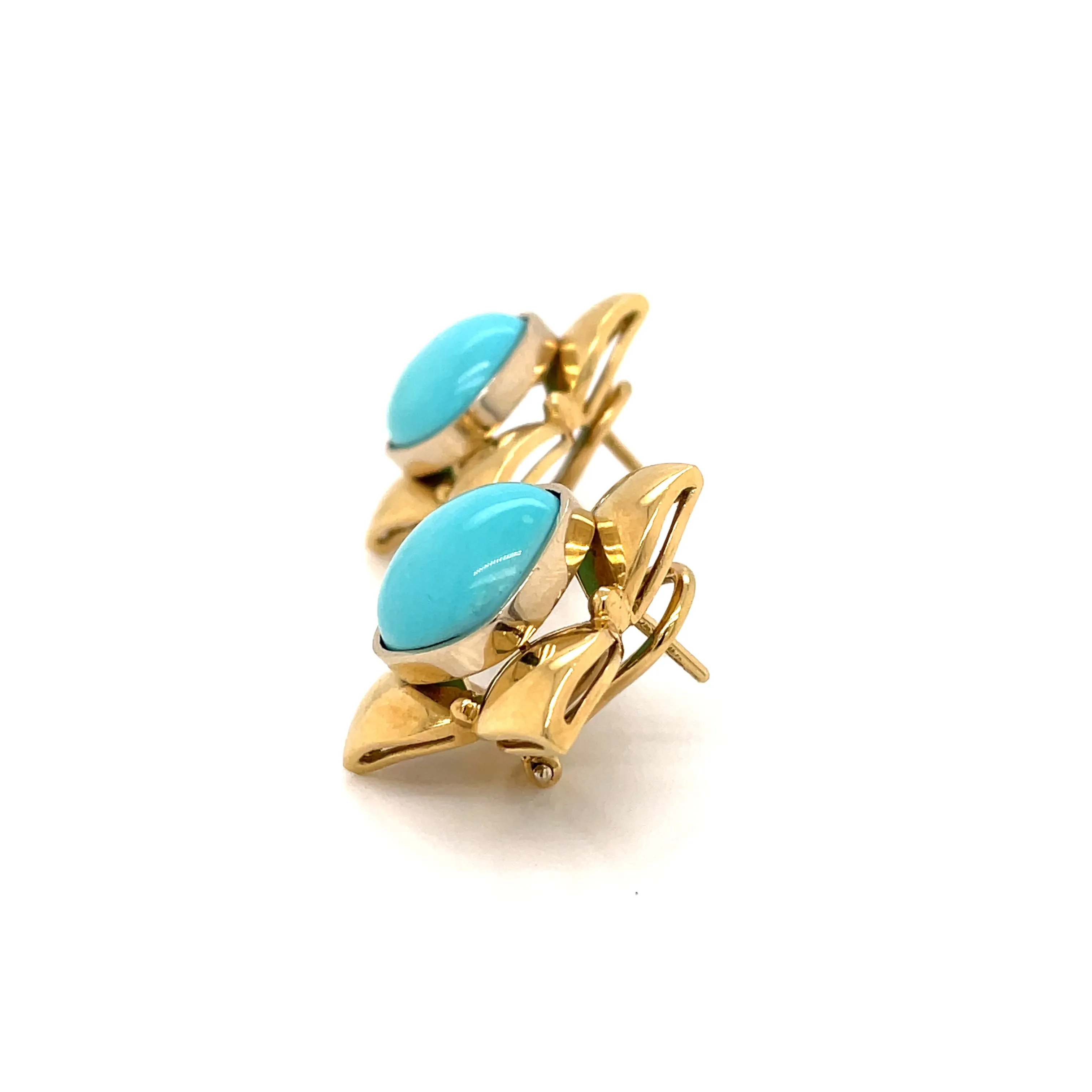 Retro Turquoise Gold Flower Earrings