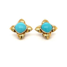 Retro Turquoise Gold Flower Earrings