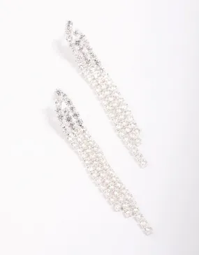 Silver Plated Triangular Cubic Zirconia Cup Chain Drop Earrings