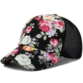 Summer women floral print Baseball Caps  Breathable Mesh sun hat  fashion Snapback Hats Cap Female