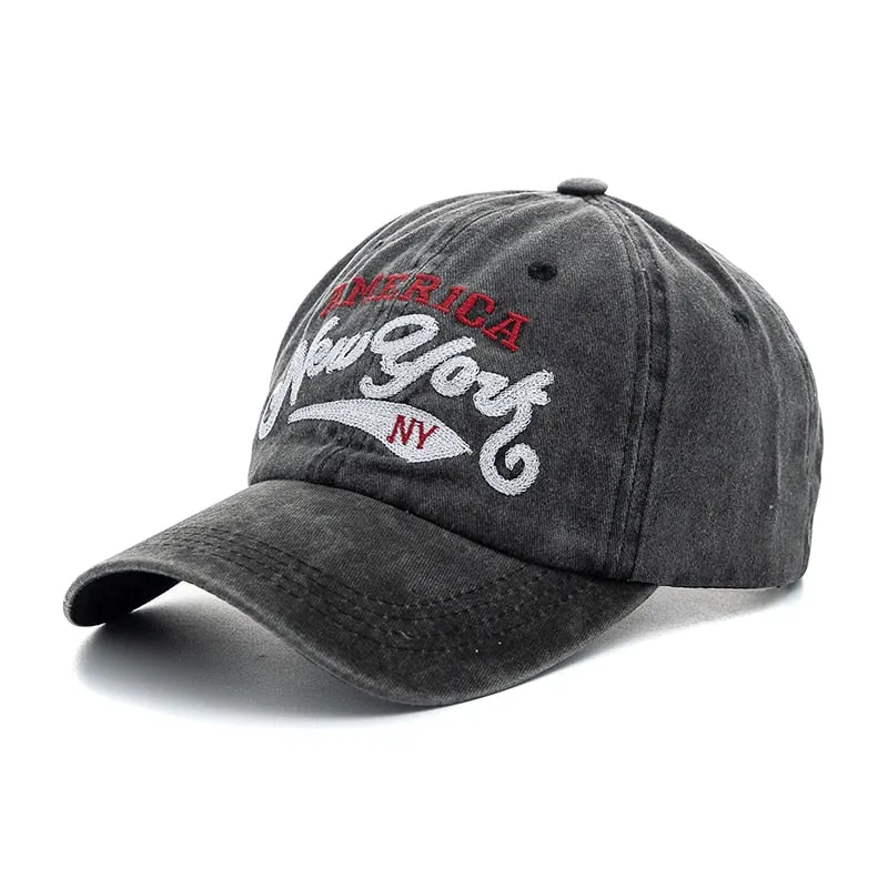 Unisex Washed Cotton Cap Letter Embroidery Vintage Baseball Cap Men Women Adjustable Casual Outdoor Streetwear Sports Hat