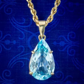 Vintage Blue Topaz Pendant Necklace 9ct Gold Dated 1980