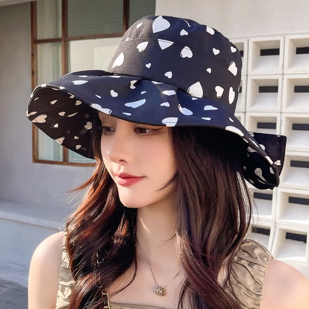 Women's Summer Hat Fashion Heart Pattern Print Design Sun Protection Sun Hat Travel Beach Bucket Hat