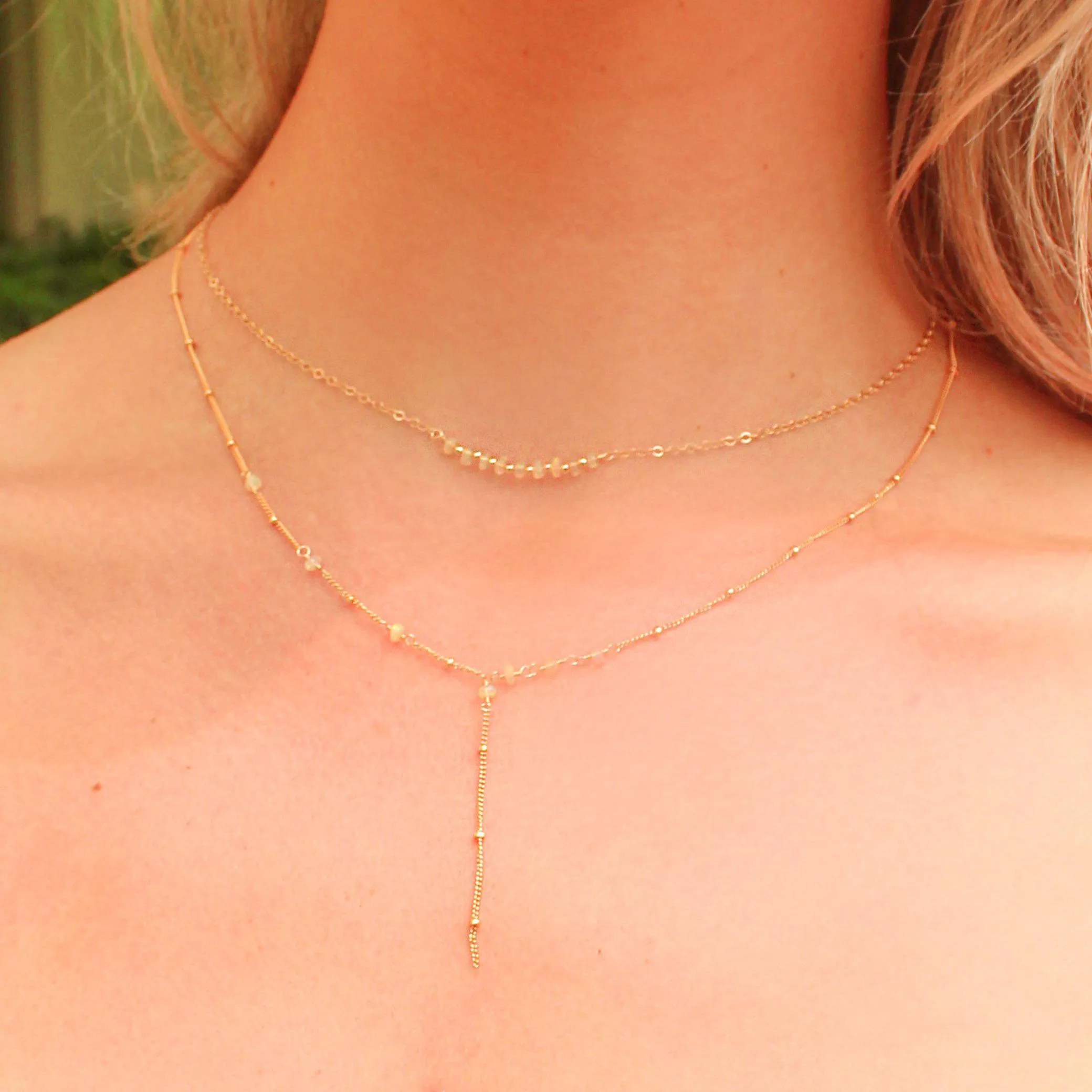 Y Shape Necklace: Asymmetric Fire Opal